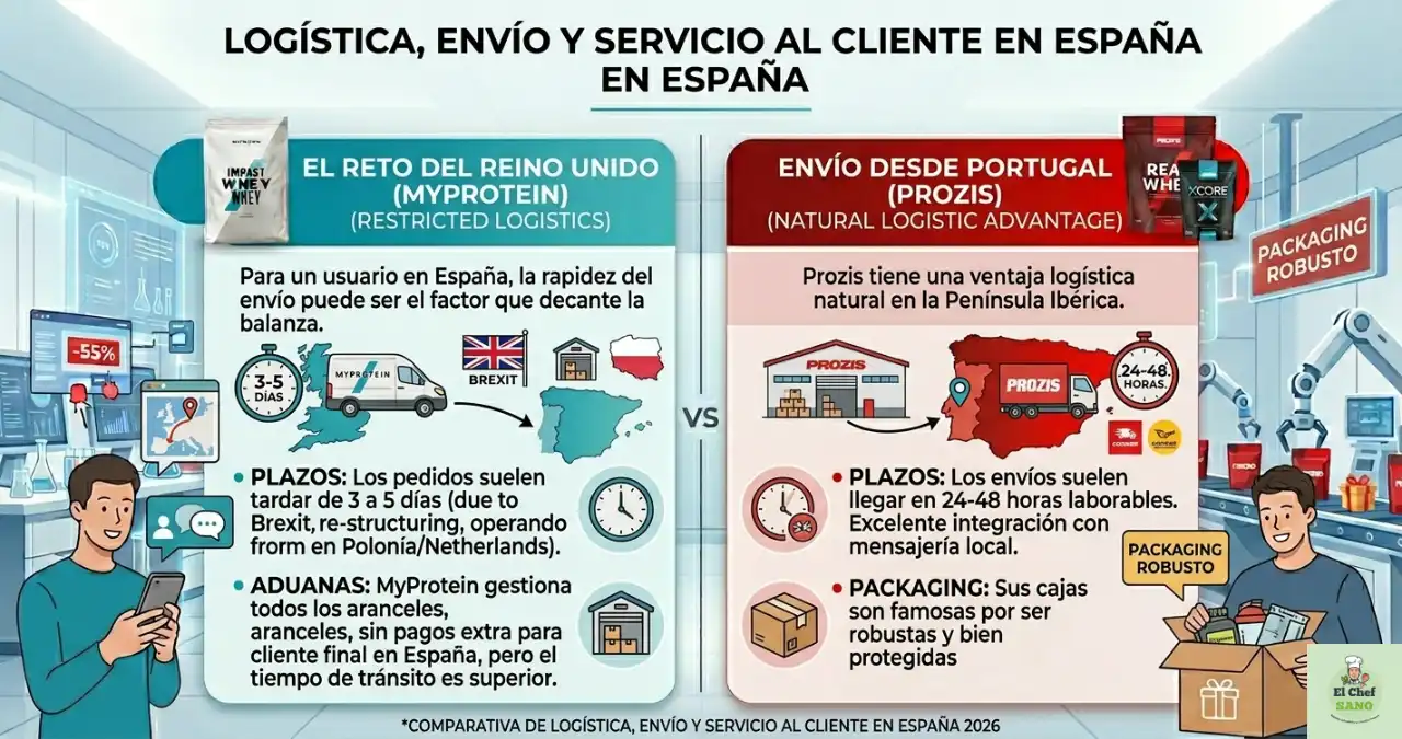 envío y servicios de myprotein vs prozis