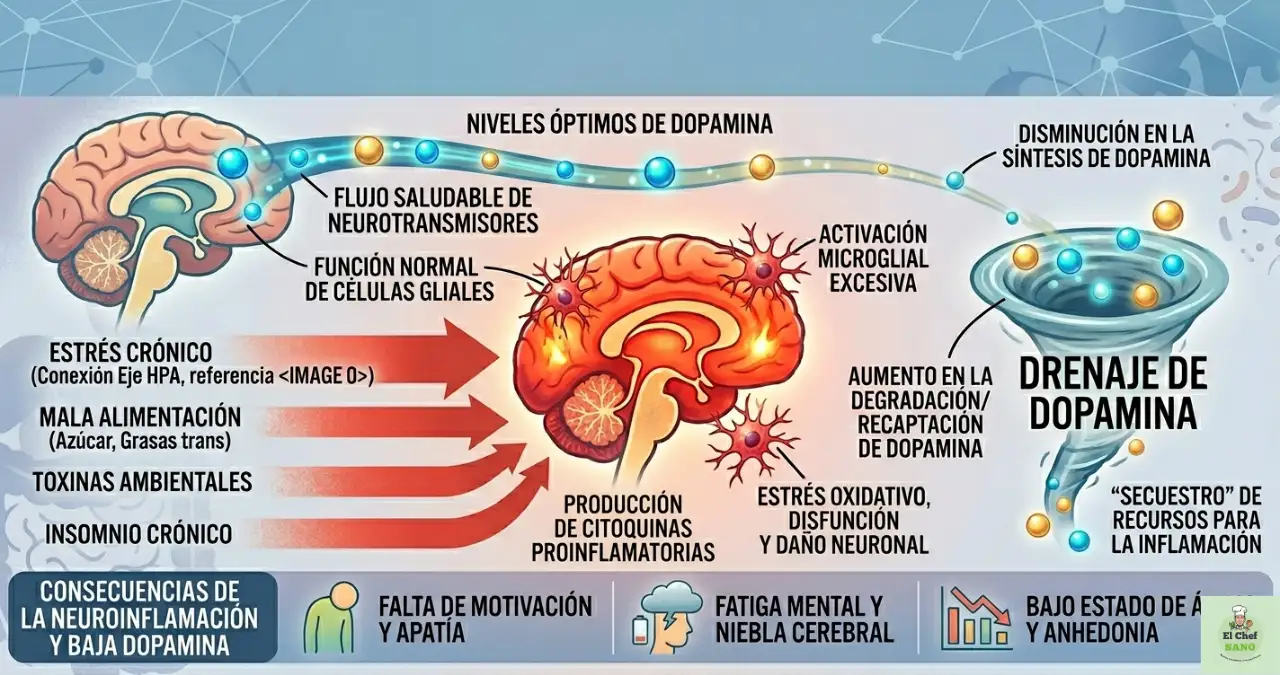 neuro-inflamación y drenaje de dopamina