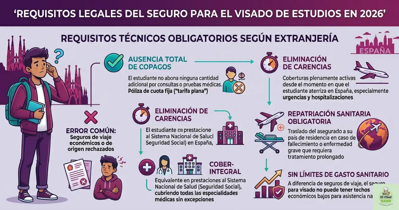 requisitos legales del seguro para el visado de estudios en 2026